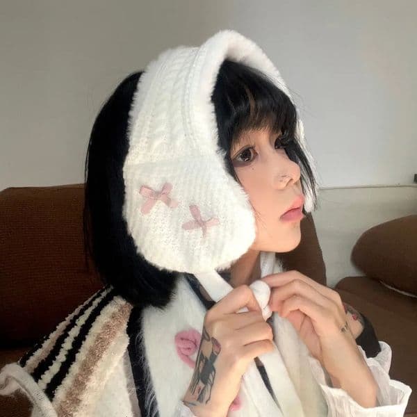 Knitted Tie Ear Warmer with Chic Bow for Winter Cold Protection Student Plush Ear Muff Yarn Ear Warmer 260104BJ