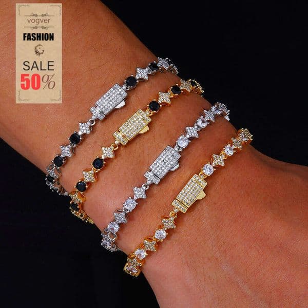 Men's European American Hip-Hop Tennis Jewelry Set | 6mm Star Zircon Necklace & Bracelet | Trendy Hot-Selling Piece