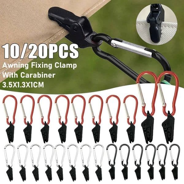 10/20Pcs Tarpaulin Clips With Carabiner Tent Awning Wind Rope Crocodile Clamp Outdoor Camping Anti-Wind Fixed Tents Hook