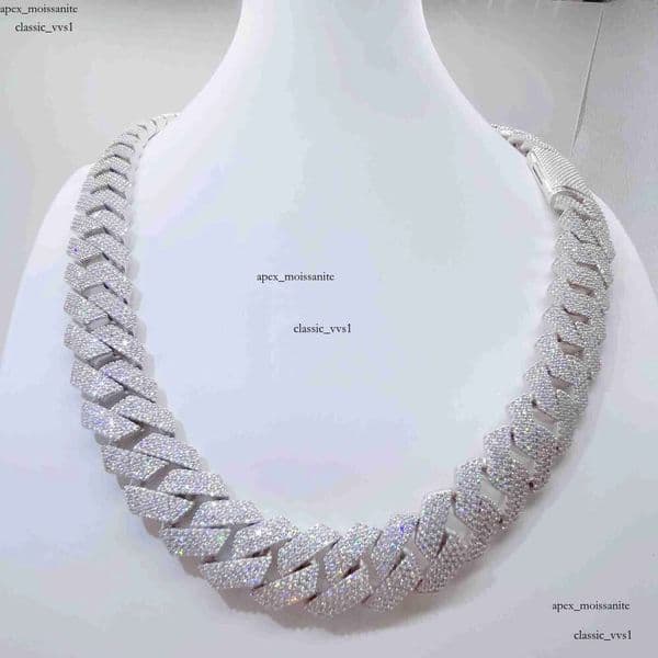 Moissanite Cuban Link Chain 20mm 3 rows Pendant necklaces lced out Pass Diamond Tester Sterling Sier Necklace 16