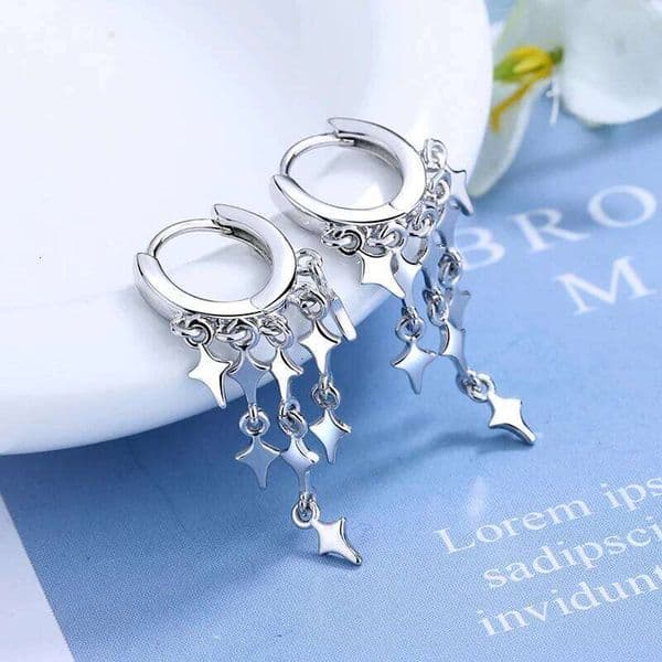 2025 Fashion Long 925 Sterling Silver Tassels Earrings For Women Creative Star Vintage Hoop Ear Jewelry Girl Birthday Gift