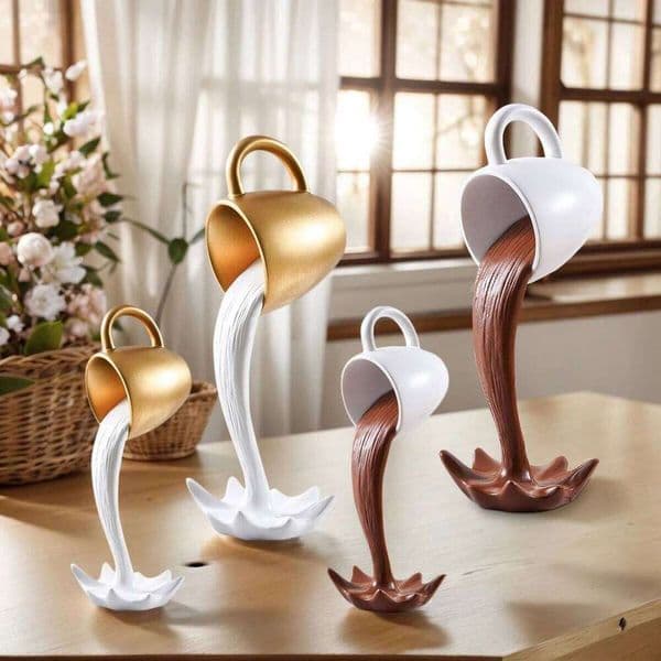 1PC, a three-dimensional suspended anti-gravity tipping coffee cup decorative item made of resin. 26T0106