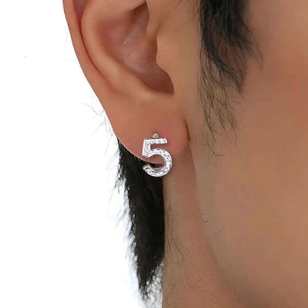 Sam Panda 925 Sterling Silver Number 5 Zircon Earring for Women Fashion Versatile Luck Individuality Niche Jewelry Gift Dropship