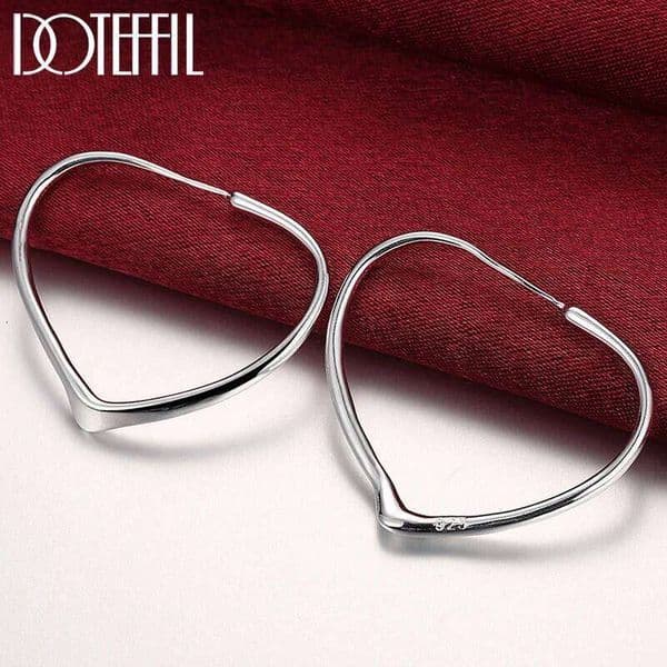 DOTEFFIL 925 Sterling Silver Smooth Heart Hoop Earring For Woman Wedding Engagement Party Fashion Charm Jewelry