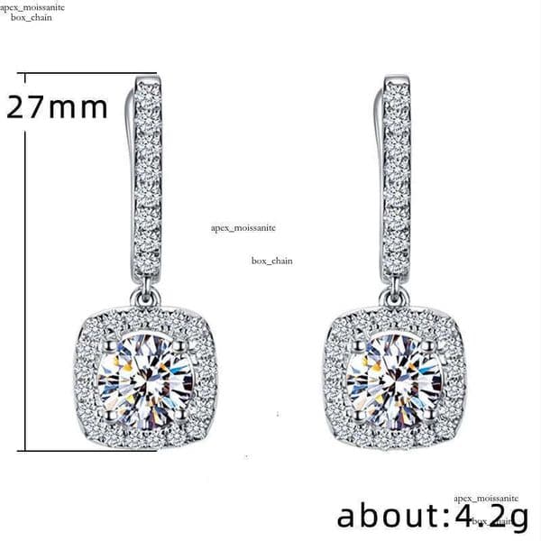 Classical Designer 18K White Gold Plated Square Shape Cubic Zirconia Clip on for Women Sapphire Crystal Diamond Drop Earrings Dangle Earring Anti-allergy thumbnail 2