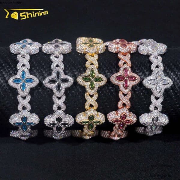 New Stocks Pass Diamond Tester Silver 925 Gold Plated Hip Hop Jewelry Custom Colored Moissanite Clover Cuban Bracelet 10 thumbnail 2