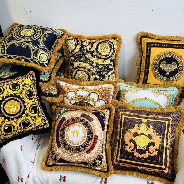 Light European Double-Sided Printed Vintage Gold Luxury Baroque Style Living Room Sofa Square Cushion Lumbar Support Pillow