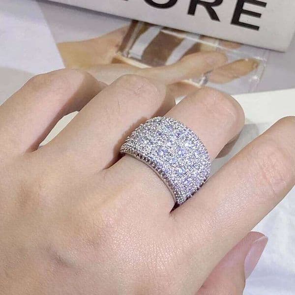 Wide Closely Inlaid Cubic Zirconia Sterling Silver Jewelry Wedding Trendy Engagement Party 925 Ring Gift Domineering Ringen