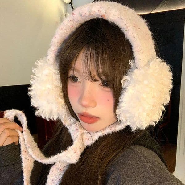 Lamb Fur Ear Muffs Womens Winter Warm Riding Ear Protectors Tied on Ear Pads Stylish Korean Fashion Street Outfit 260104BJ