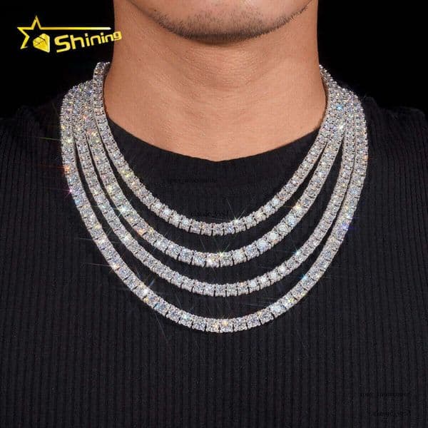 2026 RTS Factory Price Hip Hop 925 Sterling Silver 5mm 6.5mm VVS Diamond Necklace Fully Iced Out Moissanite Tennis Chain