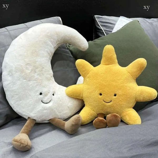 2026 Adorable Smile Face White Moon Yellow Sun Plushie Stuffed Cute Cartoon Weather Plush Toy for Kid Bedroom Decor Sofa Throw Pillow Y240801