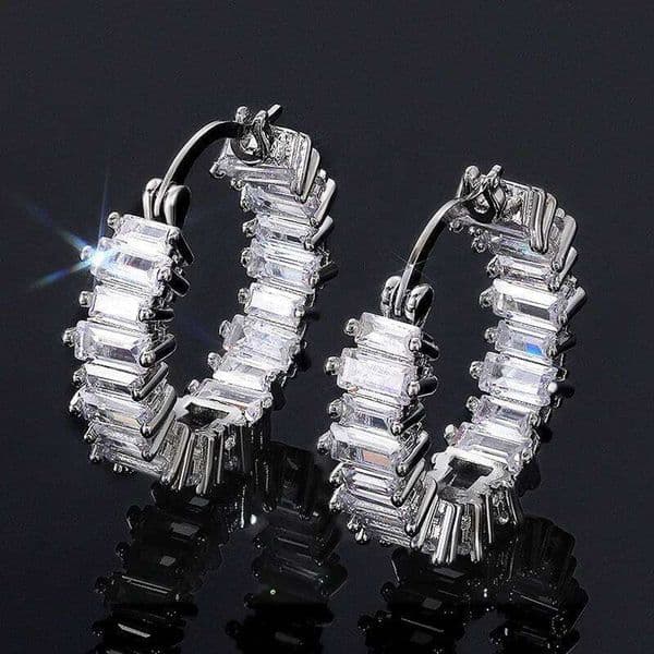Silver Color Earrings for Women Wedding Party Hoop Earring Versatile Luxury Cubic Zirconia Jewelry