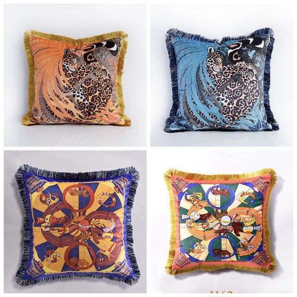 High-end European-style Digital Printed Tassel Pillow Cushion Pillowcase for Living Villa KTV Model Room Decorative Backrest