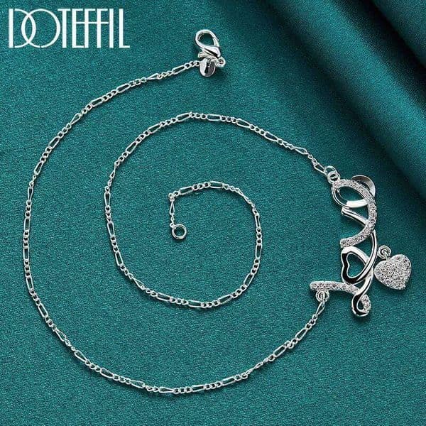 DOTEFFIL 925 Sterling Silver AAA Zircon Heart Shaped Love Pendant Necklace For Women Fashion Wedding Party Charm Jewelry