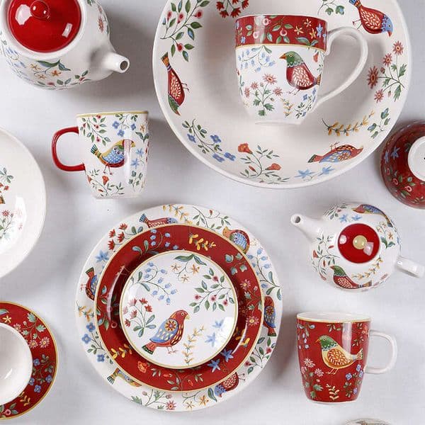 European Style Red Flower Bird Dinner Plate Personality Restaurant Creative Mug Coffee Cup Ceramic Tableware Set B5
