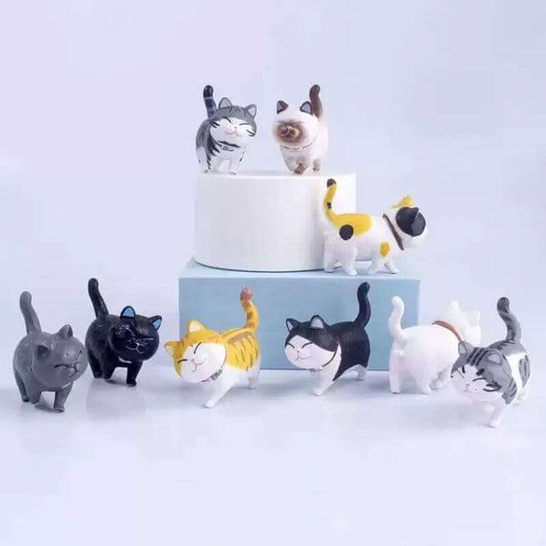 Mini Kitten Statue Simulation Animal Model Cartoon Funny Cat Figurine with Bowknot Design Desktop Ornament Dollhouse Decor 26T0106