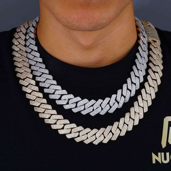 Hip-Hop 20Mm Rhombus Cuban Chain Zircon Jewelry Exaggerated Necklace Men's High-End Bracelet Wholesale