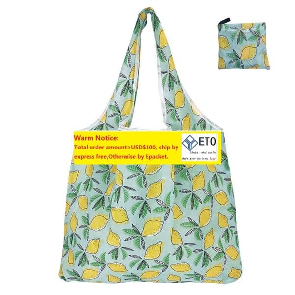 Foldable Shopping Bag Reusable Travel Grocery Bag Eco-Friendly Cartoon Dog Cactus Lemon Printing Tote Bag ZZ