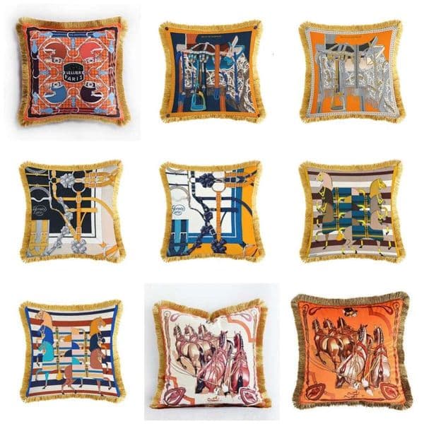 Light Luxury Horse Double-Sided Printed Square Cushion European Retro Model Living Room Sofa Pillow with Core