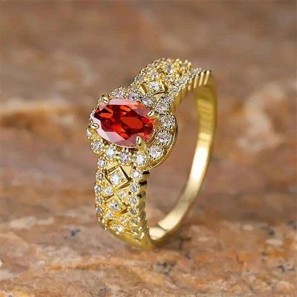 Red Cubic Zirconia Ring for Women Luxury Wedding Accessories Anniversary Party Trendy Jewelry