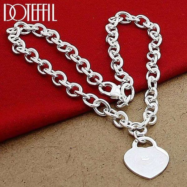 DOTEFFIL 925 Sterling Silver 18 Inch Chain Heart Card Pendant Necklace For Women Man Wedding Engagement Fashion Jewelry