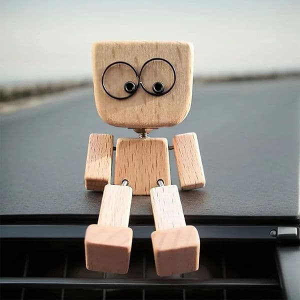 Shaking Wooden Man Figurine Magnetic Changeable emoticon Car Dashboard Decoration Air Outlet Fragrance Ornaments Desktop Decor 260106