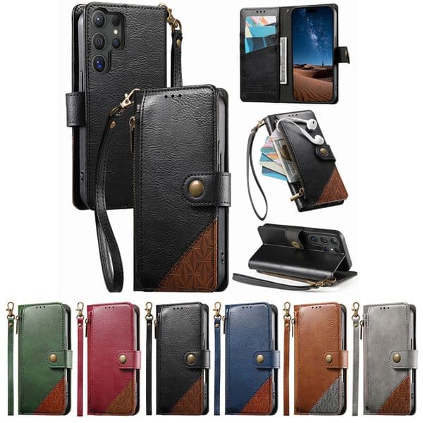 S26 Edge Multi-functional Leather Wallet Cases For Samsung S25 Ultra S24 Plus A57 A37 A56 A36 A14 A16 A17 A06 A07 Zipper Credit ID Card Slot Flip Cover Holder