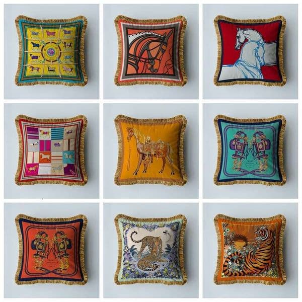 American Style Light Luxury Chenille Pillow Square Cushion Random Flower Series Model Home Living Room Sofa Tassel Large Backrest