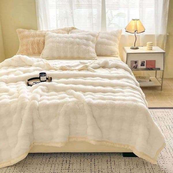 Soft Fleece Throw Couch 3D Bubble Decorative Cozy Fuzzy Milk Velvet Blanket, Lightweight Warm Blanket for Bed Office 26N0106