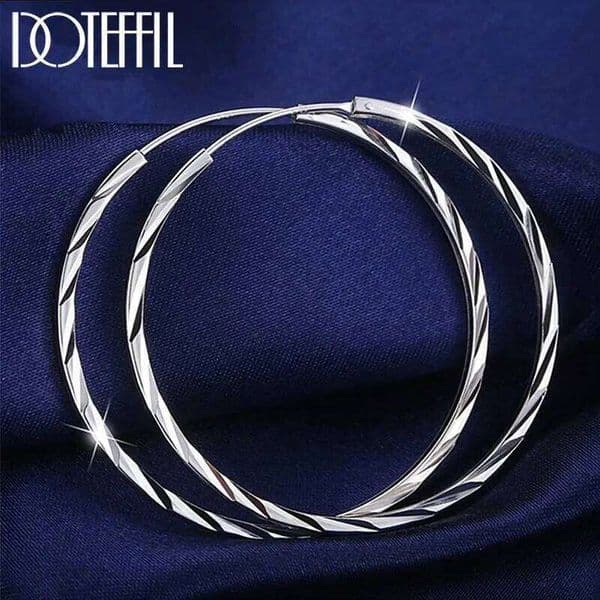 DOTEFFIL 925 Sterling Silver 35/50mm Round Circle Hoop Earrings For Women Best Gift Fashion Charm Engagement Wedding Jewelry