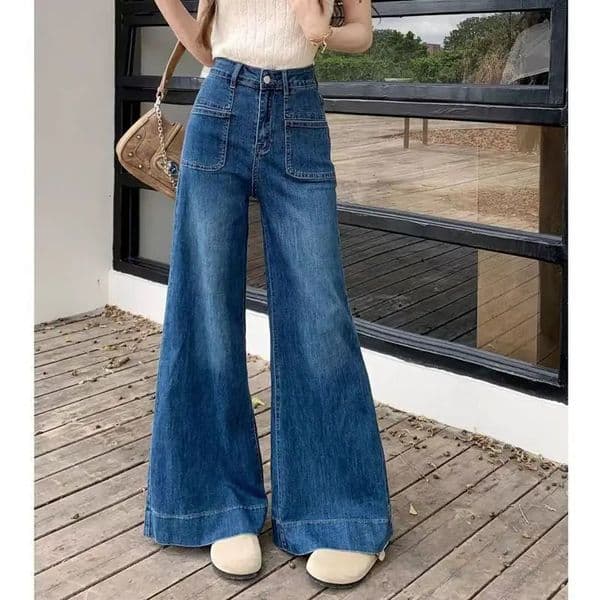 Autumn Spring Wide Leg Jean Denim Pants Vintage Trousers Fashion Female Bllue Straight Jeans Casual 260106