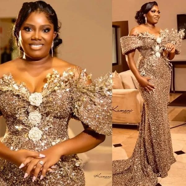 Customized Luxury Mermaid Sequins Evening Dress For African Women Off Shoulder Plus Size Special Occasion Prom Gowns Pearls Flower Long Vestidos De Fiesta