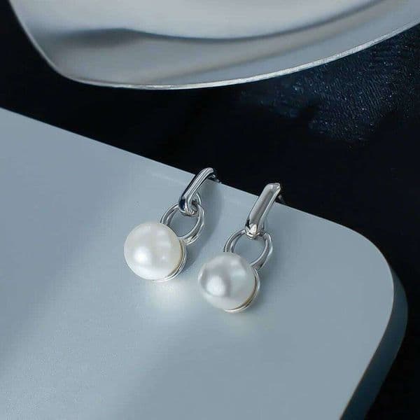 Sam Panda 925 Sterling Silver Pearl Earrings for Women Ear Stud Fresh Geometry Versatile Classic Trend Jewelry Gift Dropshipping