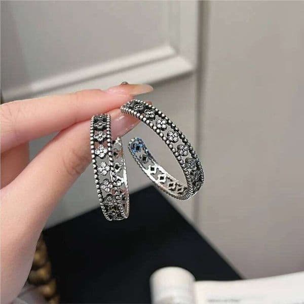 Sam Panda 925 Sterling Silver Zircon Four Leaf Clover Earrings for Women Hollow Out Retro Luxury Trend Jewelry Gift Dropshipping