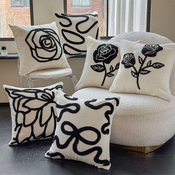 2026 Silent Wind Rose Light Luxury Living Room Chenille Embroidered Sofa Cushion Decorative Backrest Pillow With Core Free Shipping
