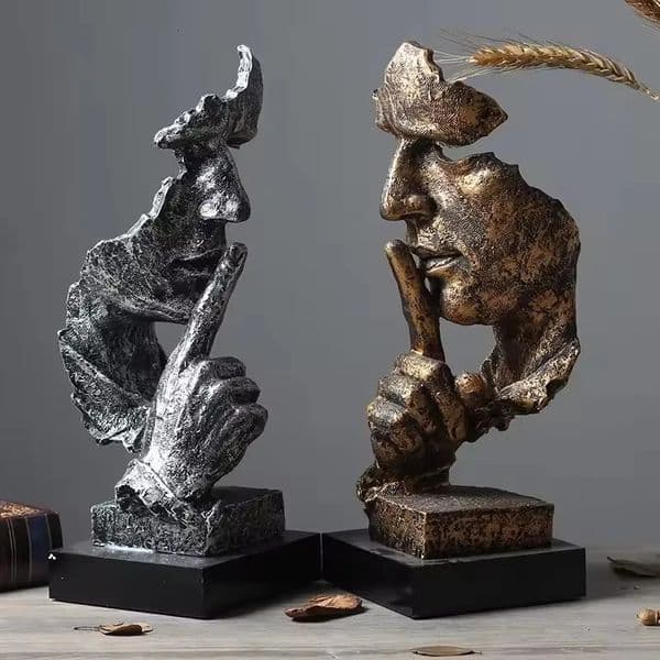 Creative Abstract Silence Is Gold Abstract Figurine Resin Hand Face Men Statue Sculpture Home Office Living Room Desk Decor 260104