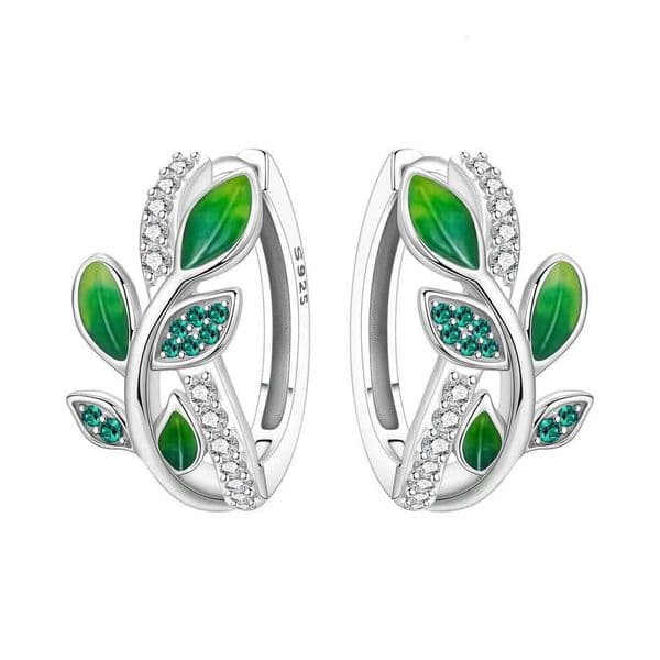 Orstarry Original 925 Sterling Silver Green Zircon Leaves Earrings Women Hoop Earring Anniversary Jewelry Trendy Gifts