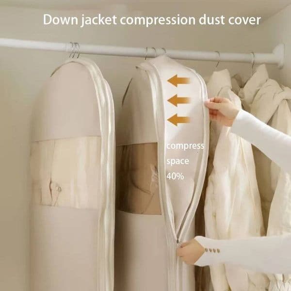 3-piece Set of Beige Compression Hanging Bags 90/110/130 cm - Suitable for Down Jackets and Winter Clothing, Transparent ddmythur