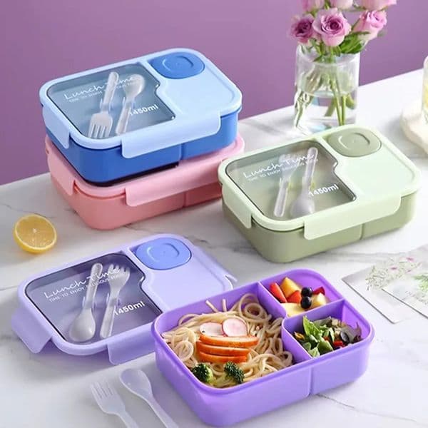 Bento Lunch Box Kids Lunch Box Microwaveable Bento Box with Tableware Kawaii Heated 3 Grid Sand Snack Food Box Food Storage 260107