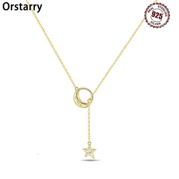 Orstarry S925 Sterling Silver Exquisite Star Moon Y-shaped Chain Pendant Necklace for Women Birthday Gifts Fashion Fine Jewelry