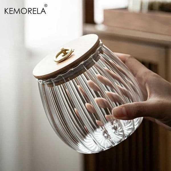 Halloween Candy Pumpkin Storage Bottles Jar Glass Airtight Canister Grains Tea Coffee Beans Jars Wood Lid Container 260107