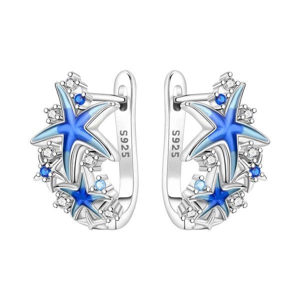 Orstarry S925 Sterling Silver Dreamy Blue Starfish Hoop Earrings For Women Jewelry Original Party Trendy Gifts