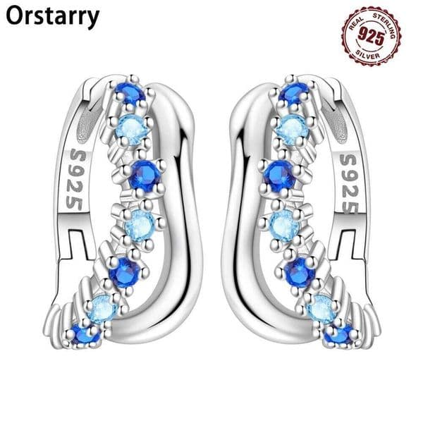 Orstarry 925 Sterling Silver Blue Wave Star River Ear Ring Original Hoop Earrings Women Jewelry Party Trendy Gifts