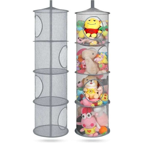 Foldable Plush Animal Net 4 Compartments Hanging Mesh Toy Storage Hammock for Kids Room Toys Gloves Hats Socks 26N0107