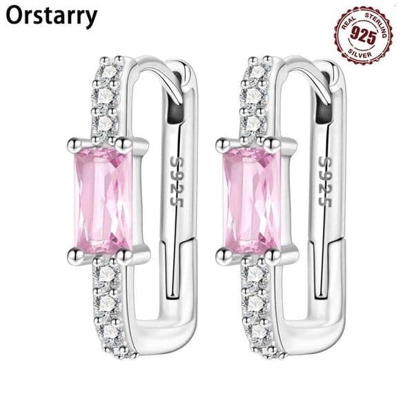 Orstarry Original 925 Sterling Silver Sweet Pink Zircon Earrings Women Hoop Earring Anniversary Jewelry Gifts