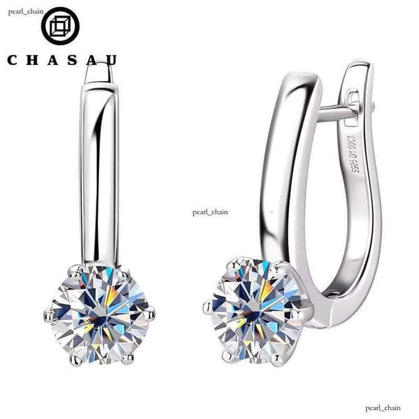 VVS Moissanite Chinese Factory Original Design GRA Certified 6.5mm 1CT Silicon Stone 925 Sterling Silver Hexagonal Huggie Clip Earrings