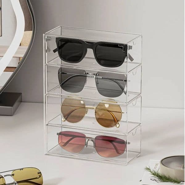 Dustproof 4 Tier Makeup Organizer Multipurpose Clear Cosmetic Box Stackable Cabinets Jewelry Storage Holder