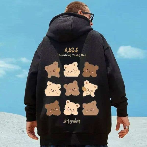 M-8XL American Style Street Brown Cute Bear Print Oversized Couple Hoodie Student's Large Soft Velvet Hooded Sweater X260107