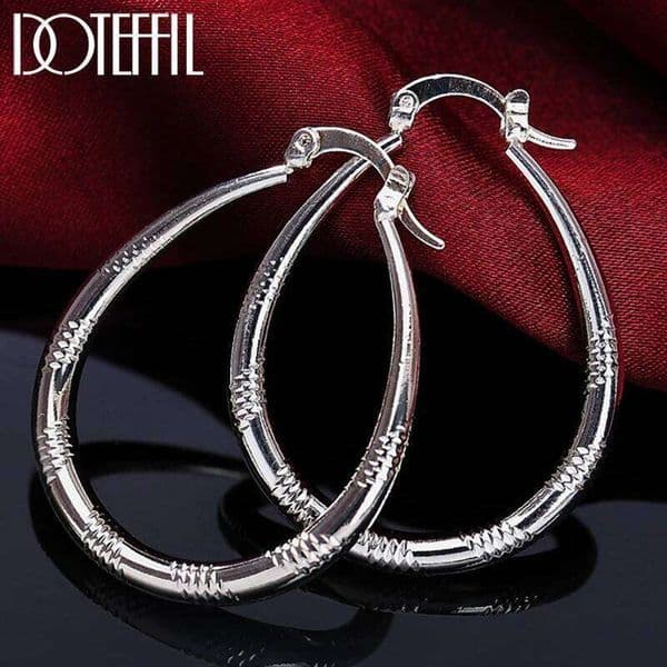 DOTEFFIL Grain Circle Hoop Earrings 925 Sterling Lady Best Gift Woman Fashion Charm Silver Wedding Jewelry