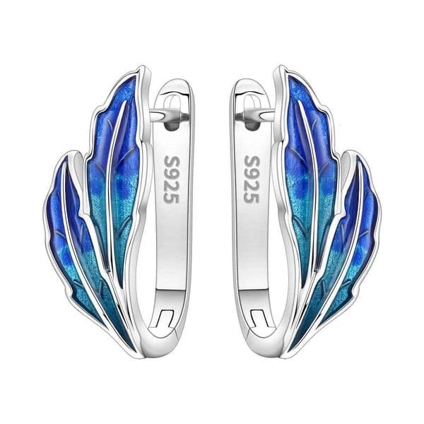 Orstarry Original 925 Sterling Silver Blue Feather Lucky Symbol Earrings Women Hoop Earring Anniversary Jewelry Trendy Gifts thumbnail 2